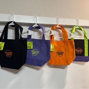 NWT Trader Joe's Reusable Tote Bag Set - Black, Purple, Orange, Green